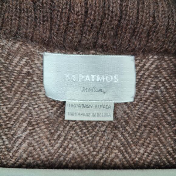 M.Patmos 100% Baby Alpaca Cardigan Womens Medium‎ Striped Check Open Fit - Picture 5 of 6